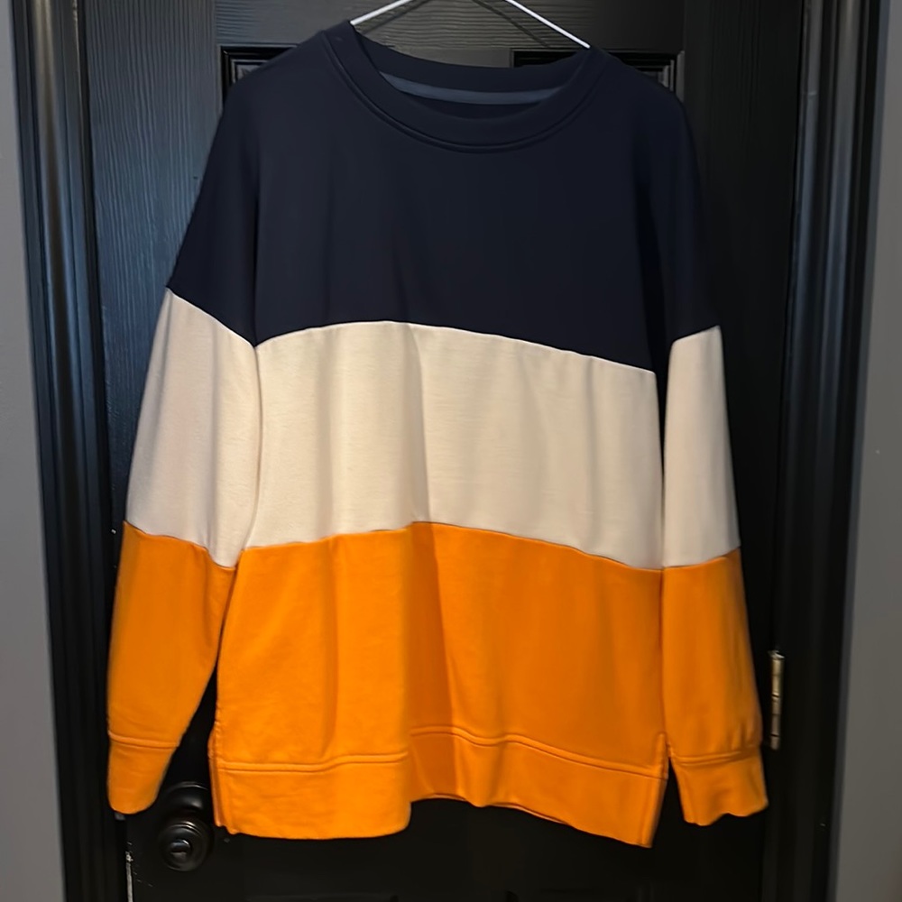 Navy cream and Orange Sweatshirt material, super soft